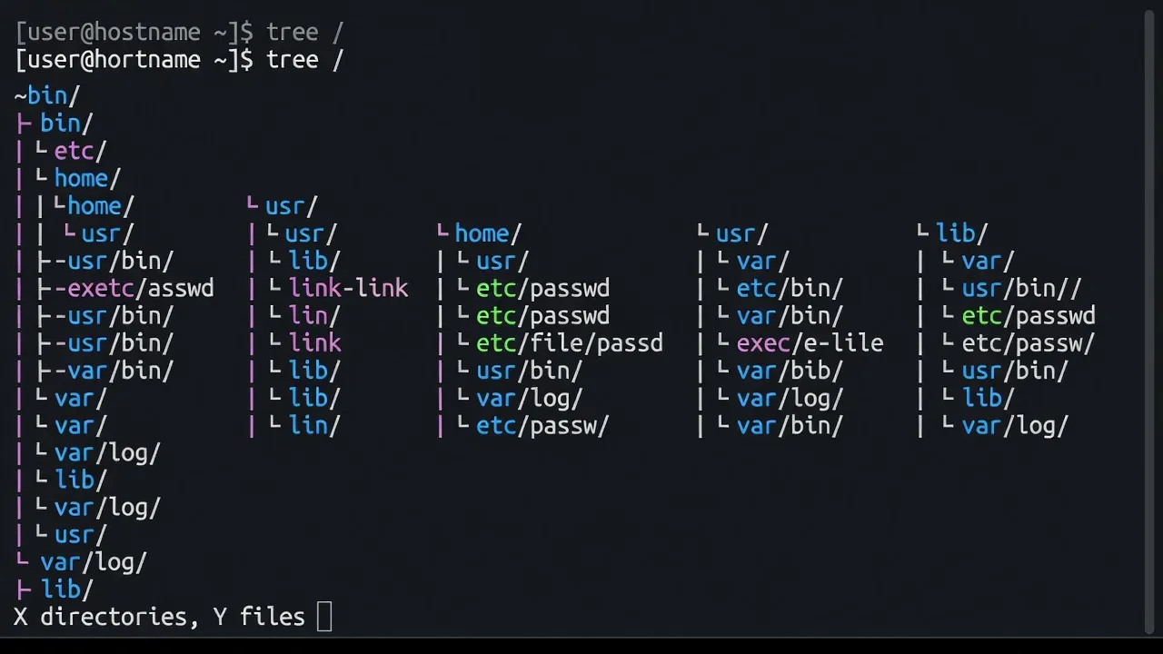 Linux directory tree displayed with the tree command in a terminal