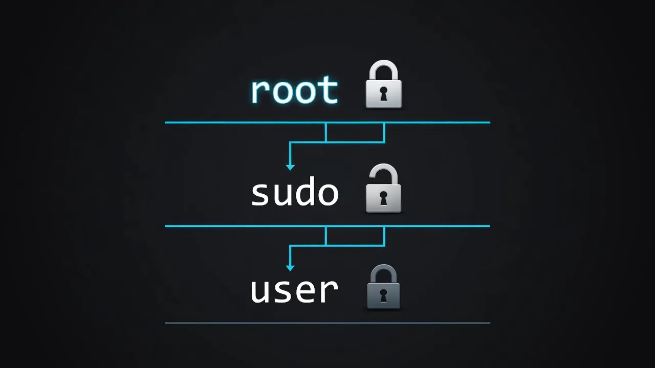 Diagram showing Linux permission hierarchy with root, sudo and standard user levels