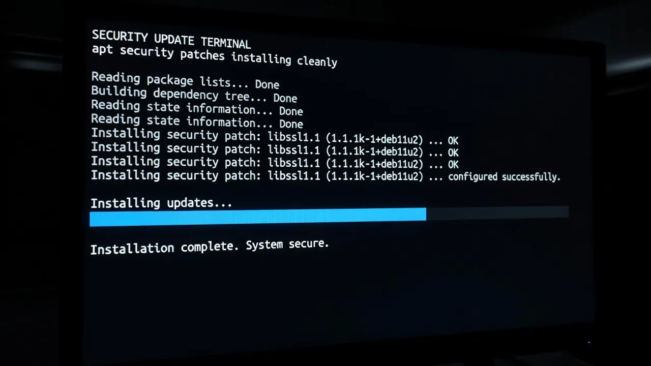 Terminal showing security patch updates installing with apt on Linux