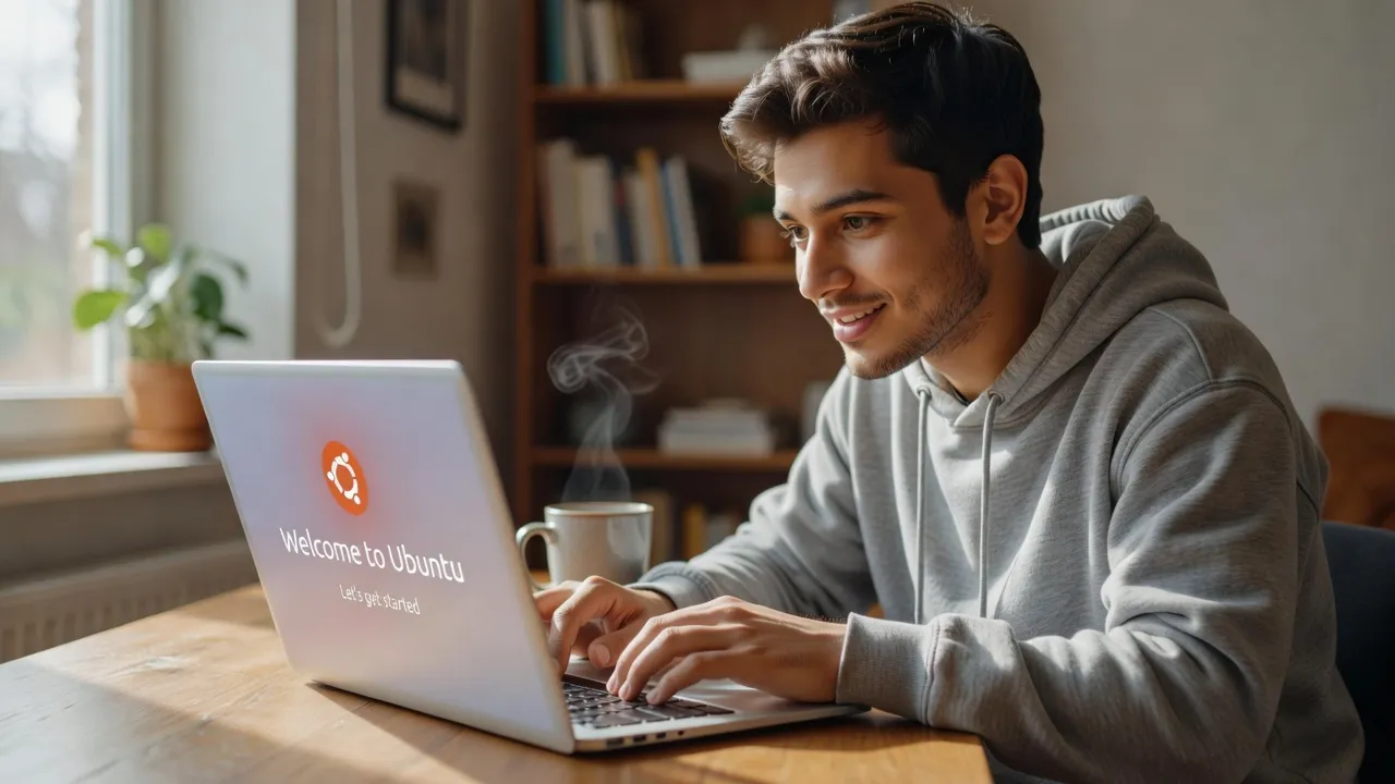 Person discovering Ubuntu on a new laptop for the first time