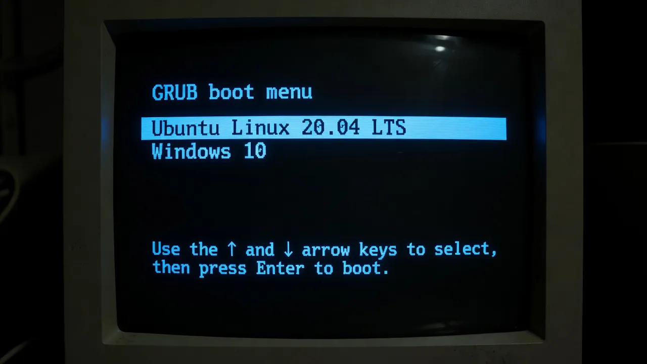 GRUB boot menu showing Linux and Windows dual boot options