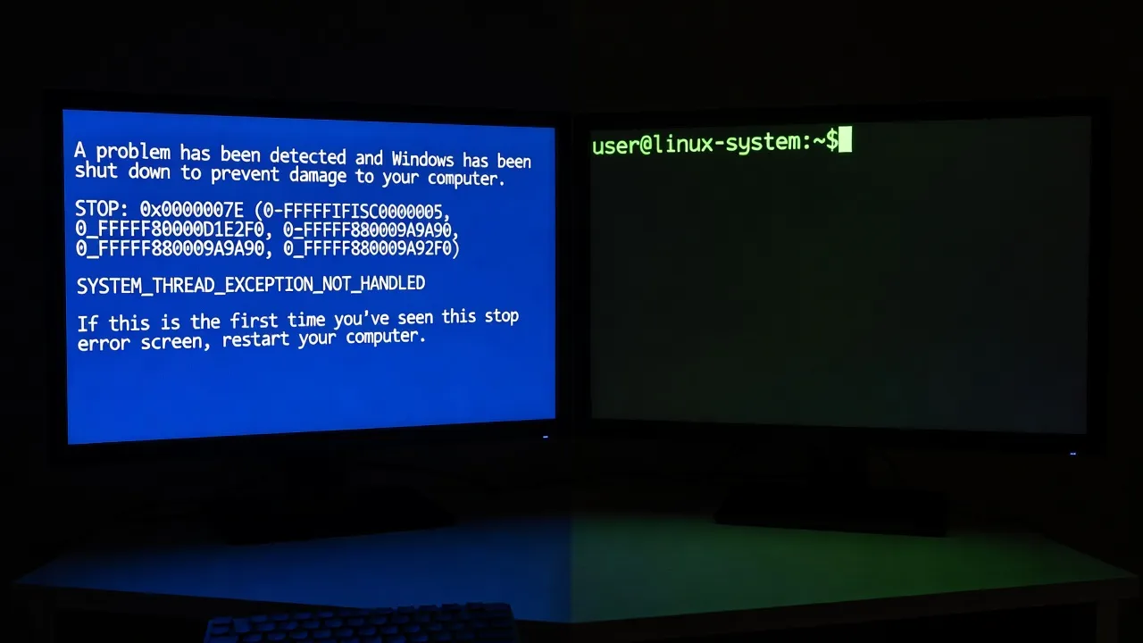 Linux penguin Tux vs Windows logo comparison