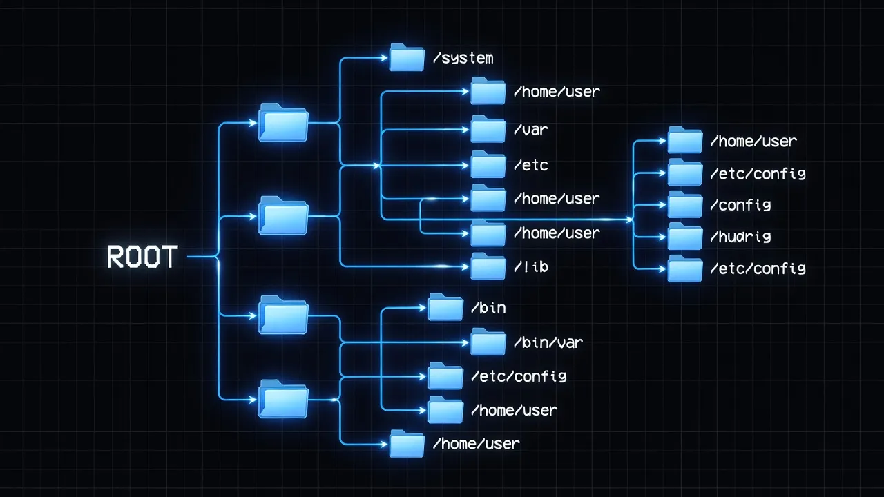 Linux file system directory tree showing root and subdirectories